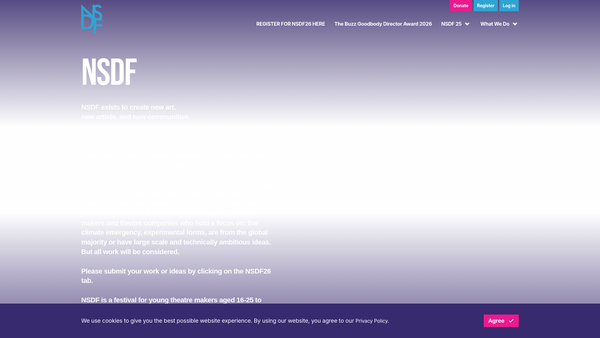 Screenshot of the The National Student Drama Festival Limited website