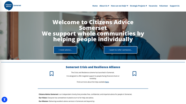 Screenshot of the Citizens Advice Somerset website