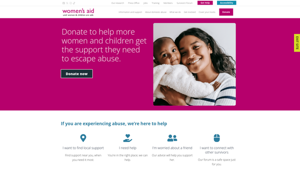 Screenshot of the Women's Aid Federation Of England website