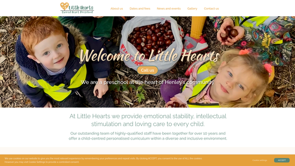 Screenshot of the Sacred Heart Pre-School Playgroup website