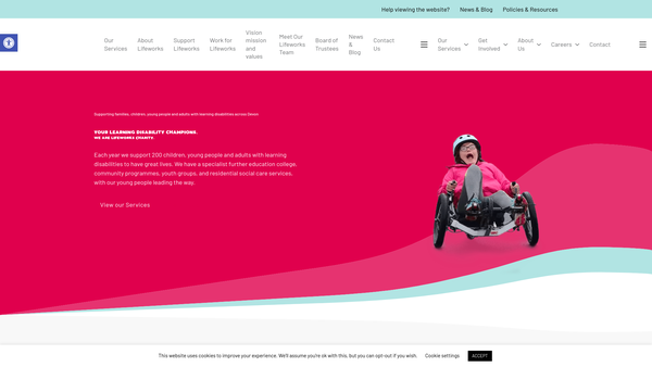 Screenshot of the Lifeworks Charity Limited website