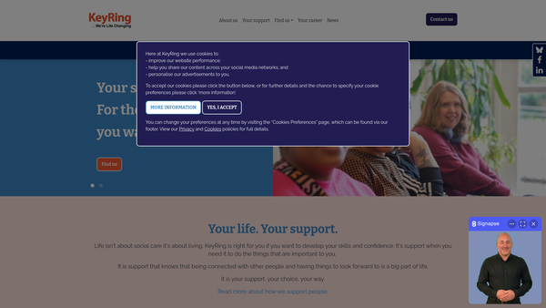Screenshot of the Keyring-Living Support Networks website