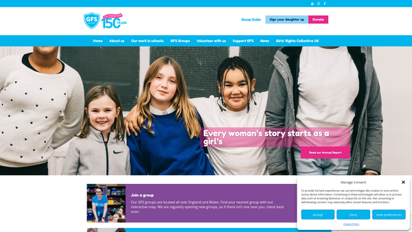 Screenshot of the Girls Friendly Society In England And Wales website