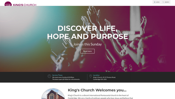 Screenshot of the King's Church Cambridge website