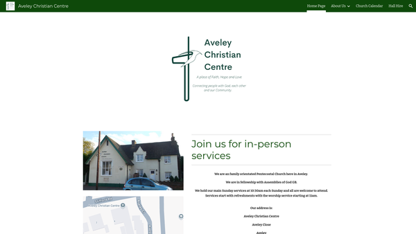 Screenshot of the Aveley Christian Centre website