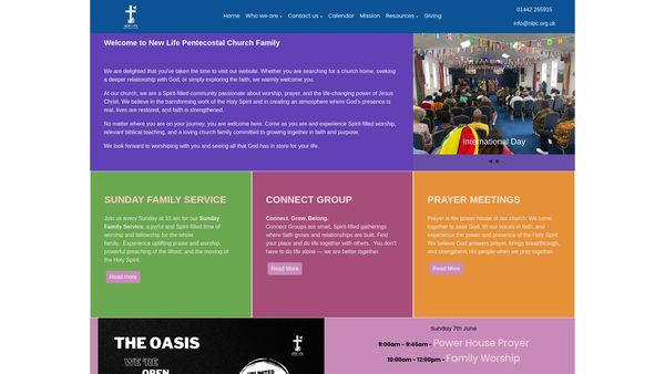 Screenshot of the New Life Pentecostal Church (Hemel Hempstead) website