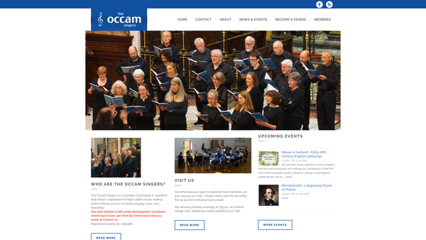 Screenshot of the Occam Singers website