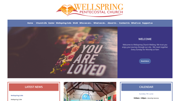 Screenshot of the Wellspring Pentecostal Church (Welling) website