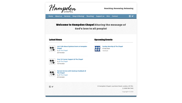 Screenshot of the Hampden Chapel website