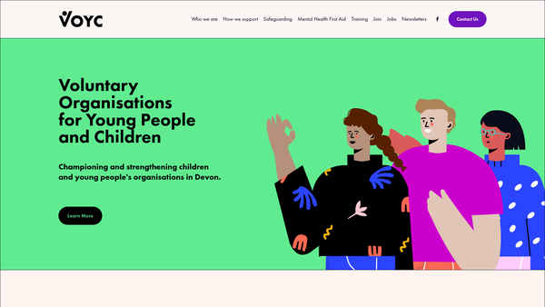 Screenshot of the Voluntary Organisations Young People And Children - Devon website