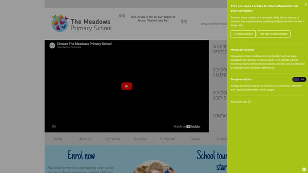 Screenshot of the The Meadows Primary School PTA website
