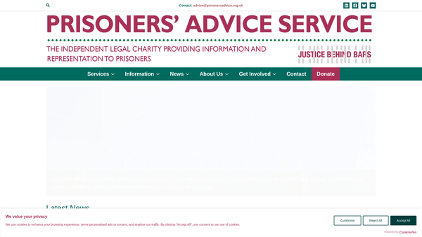 Screenshot of the Prisoners' Advice Service website