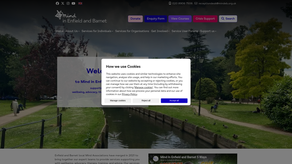 Screenshot of the Mind in Enfield and Barnet website