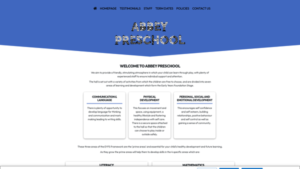 Screenshot of the Abbey Playgroup website
