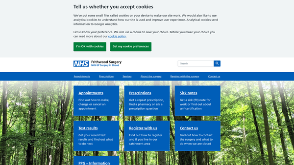 Screenshot of the Frithwood Surgery Patients Participation Group website