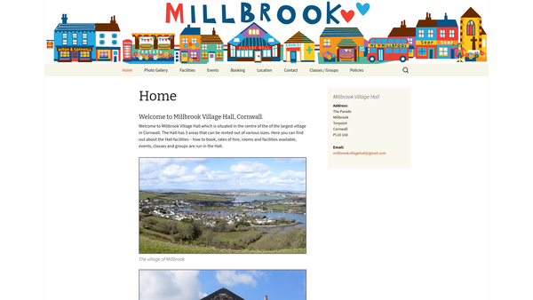 Screenshot of the Millbrook Village Hall Charitable Trust website