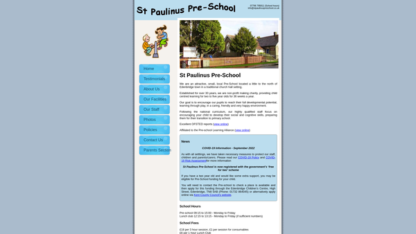 Screenshot of the St Paulinus Pre-School website