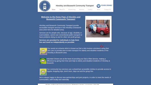 Screenshot of the Hinckley And Bosworth Area Community Transport Scheme website