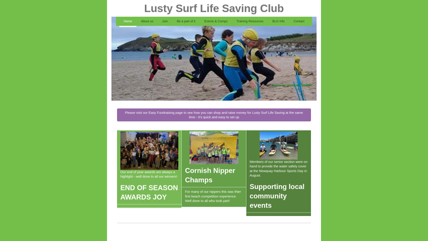 Screenshot of the Lusty Surf Life Saving Club website