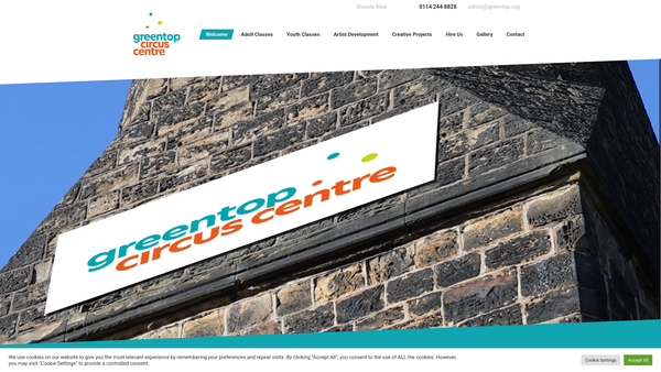 Screenshot of the Greentop Community Circus Centre Ltd website