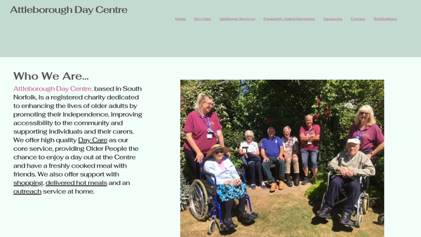 Screenshot of the Attleborough Day Centre website