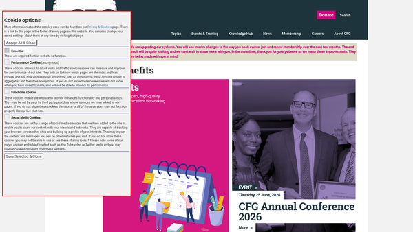 Screenshot of the The Charity Finance Group website