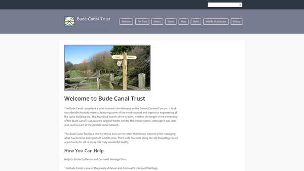 Screenshot of the The Bude Canal Trust Limited website