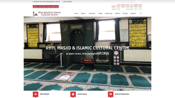 Screenshot of the Muslim Welfare Association Rhyl website