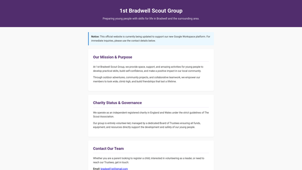 Screenshot of the 1st Bradwell Scout Group website