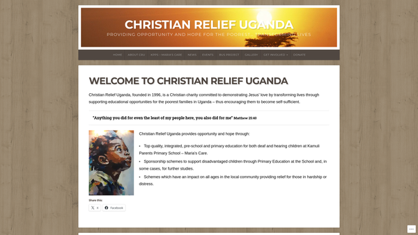 Screenshot of the Christian Relief Uganda website