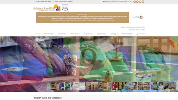 Screenshot of the The North East Religious Learning Resources Centre Limited website
