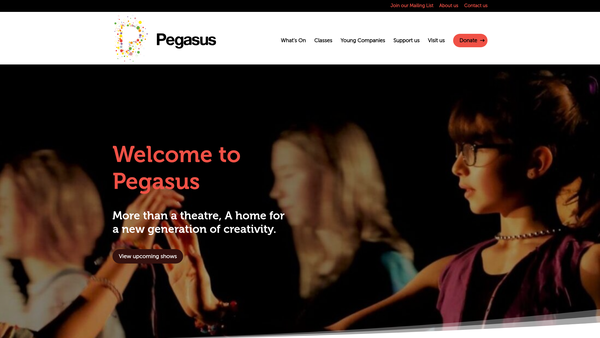 Screenshot of the Pegasus Theatre Trust website