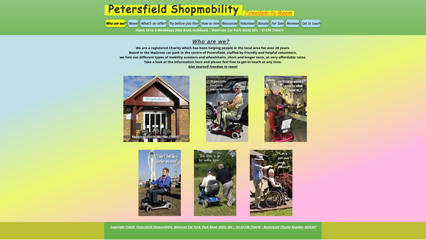 Screenshot of the Petersfield Shopmobility website