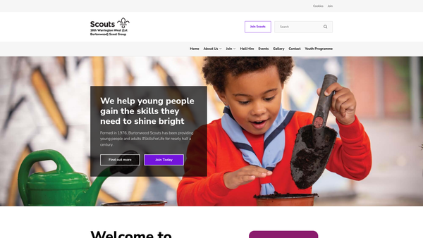 Screenshot of the 16th Warrington 1st Burtonwood Scout Group website