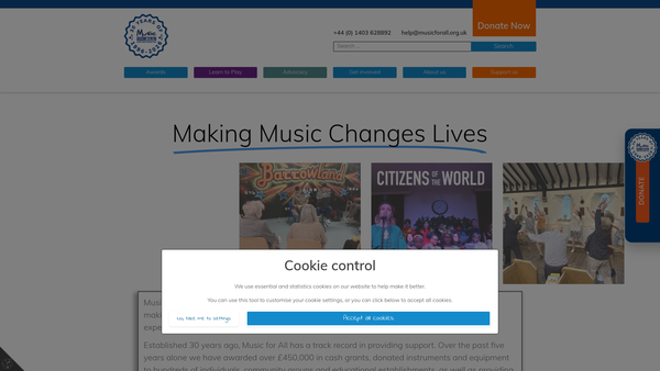 Screenshot of the Music For All website