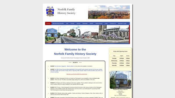 Screenshot of the Norfolk Family History Society website