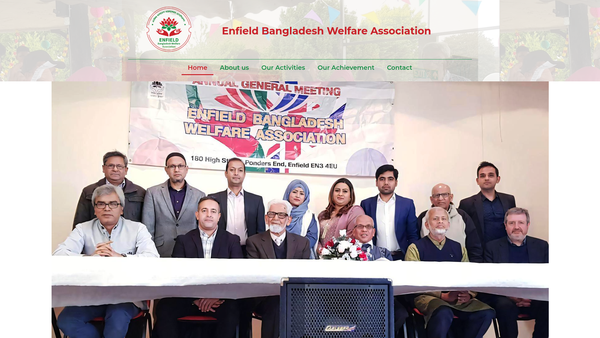 Screenshot of the Enfield Bangladesh Welfare Association website