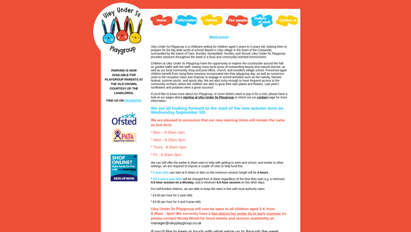 Screenshot of the Uley Under 5's Playgroup website
