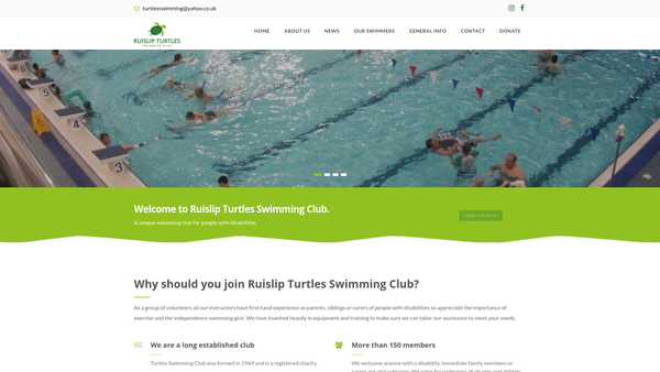 Screenshot of the Ruislip Turtles Swimming Club website