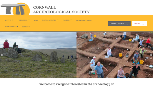 Screenshot of the Cornwall Archaeological Society website