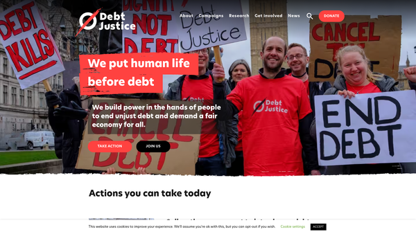 Screenshot of the Debt Justice website