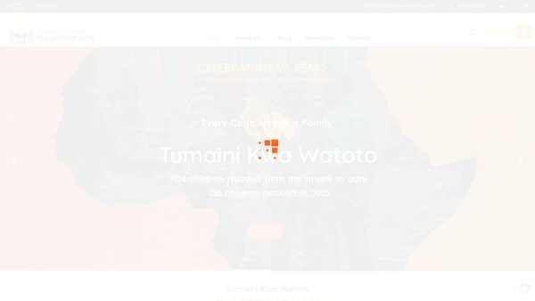 Screenshot of the Tumaini Kwa Watoto website