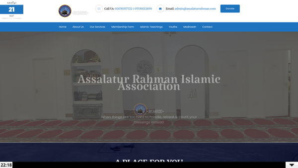 Screenshot of the Assalatur-Rahman Islamic Association (United Kingdom) website