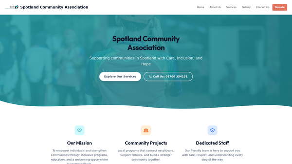 Screenshot of the Spotland Community Association website