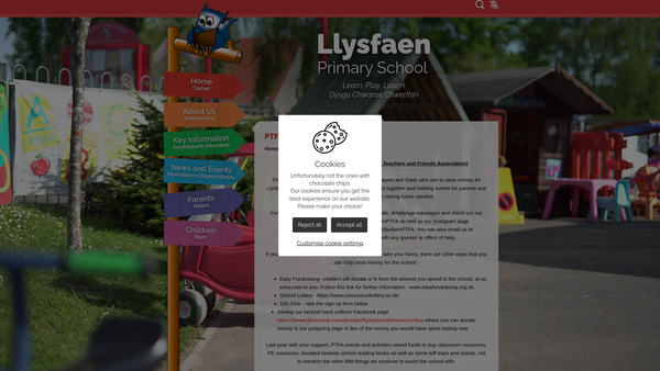 Screenshot of the Llysfaen School Parents Teachers And Friends Association website
