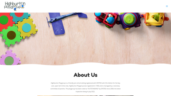 Screenshot of the Highburton Playgroup website