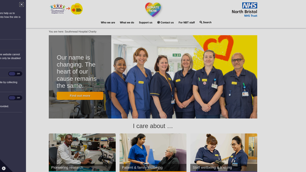 Screenshot of the North Bristol NHS Trust Charitable Funds website