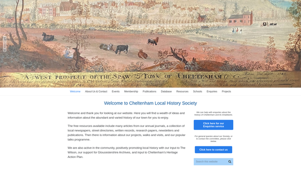 Screenshot of the Cheltenham Local History Society website