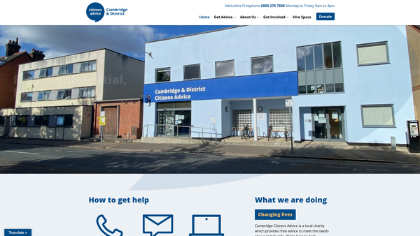 Screenshot of the Cambridge And District Citizens Advice Bureau website