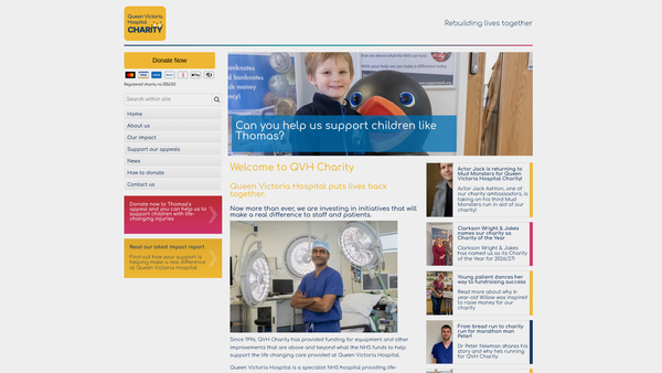 Screenshot of the Queen Victoria Hospital NHS Trust Charitable Fund website
